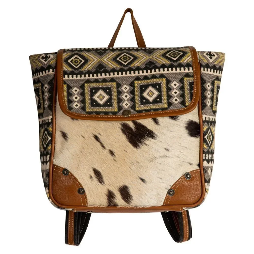 Myra Bag Handmade Biscon Backpack Upcycled Canvas & Cowhide Leather